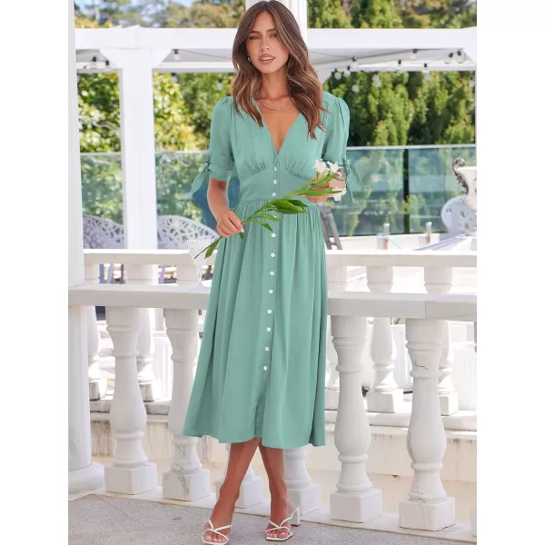 imageANRABESS Womens 2023 Spring Summer Casual Short Sleeves Deep V Neck Button Down ALine Midi DressANRABESS Womens 2023 Spring Summer Casual Short Sleeves Deep V Neck Button Down ALine Midi Dress
