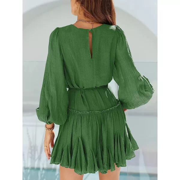 imageANRABESS Womens 2023 Spring Summer Crewneck Puff Sleeve Babydoll Dress Ruffle Tiered ALine Flowy Skater Mini DressOpal Green
