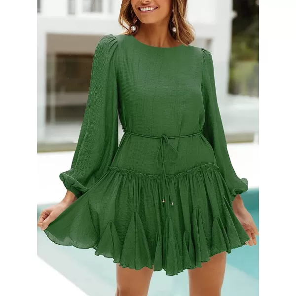 imageANRABESS Womens 2023 Spring Summer Crewneck Puff Sleeve Babydoll Dress Ruffle Tiered ALine Flowy Skater Mini DressOpal Green