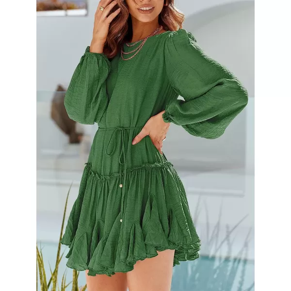 imageANRABESS Womens 2023 Spring Summer Crewneck Puff Sleeve Babydoll Dress Ruffle Tiered ALine Flowy Skater Mini DressOpal Green