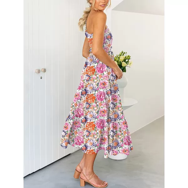 imageANRABESS Womens 2023 Summer Bohemian One Shoulder Sleeveless Smocked Ruffle Tiered Beach Maxi Sun DressFloral 03