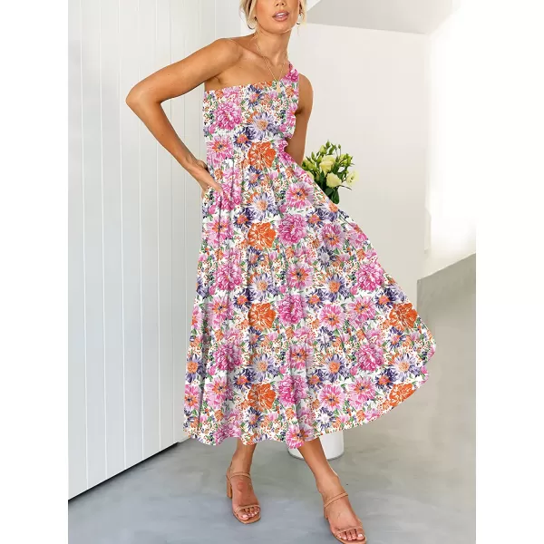 imageANRABESS Womens 2023 Summer Bohemian One Shoulder Sleeveless Smocked Ruffle Tiered Beach Maxi Sun DressFloral 03