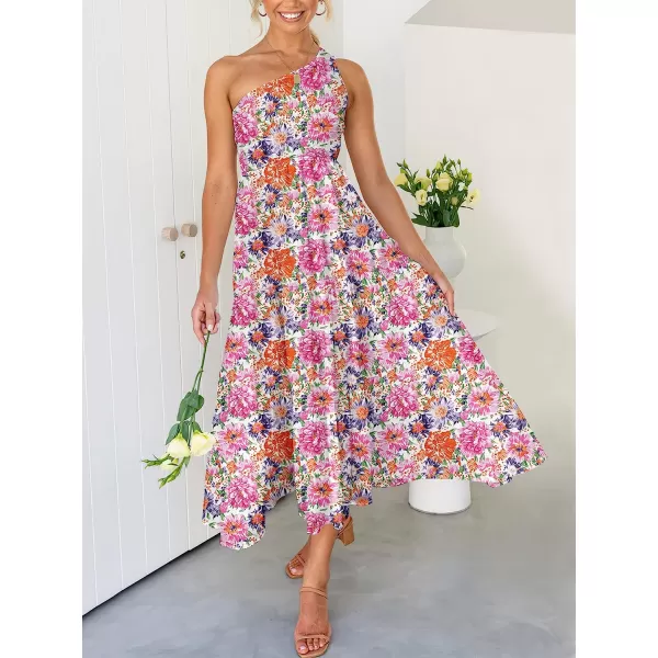 imageANRABESS Womens 2023 Summer Bohemian One Shoulder Sleeveless Smocked Ruffle Tiered Beach Maxi Sun DressFloral 03