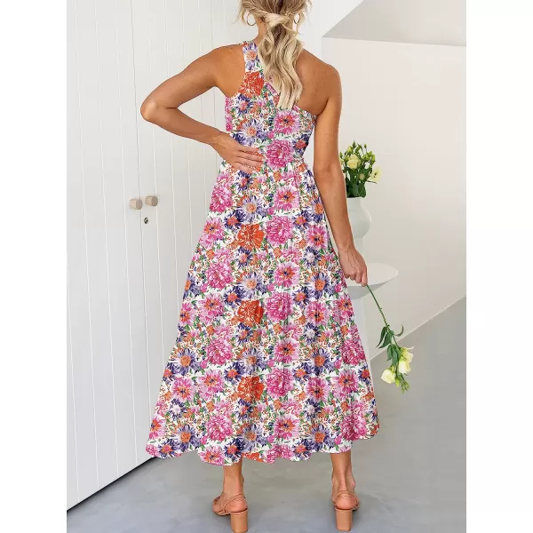 imageANRABESS Womens 2023 Summer Bohemian One Shoulder Sleeveless Smocked Ruffle Tiered Beach Maxi Sun DressFloral 03