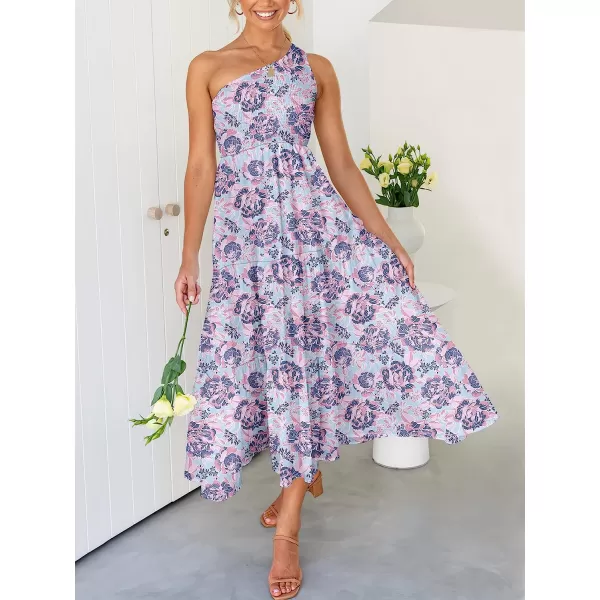 imageANRABESS Womens 2023 Summer Bohemian One Shoulder Sleeveless Smocked Ruffle Tiered Beach Maxi Sun DressFloral 04