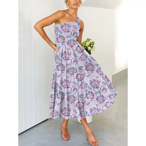imageANRABESS Womens 2023 Summer Bohemian One Shoulder Sleeveless Smocked Ruffle Tiered Beach Maxi Sun DressFloral 04