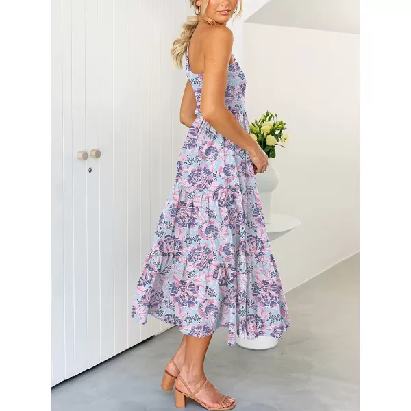 imageANRABESS Womens 2023 Summer Bohemian One Shoulder Sleeveless Smocked Ruffle Tiered Beach Maxi Sun DressFloral 04