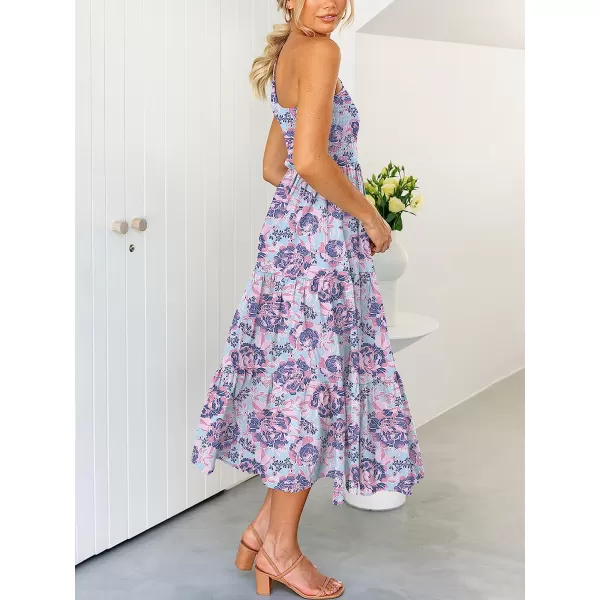 imageANRABESS Womens 2023 Summer Bohemian One Shoulder Sleeveless Smocked Ruffle Tiered Beach Maxi Sun DressFloral 04