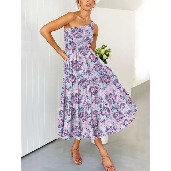 imageANRABESS Womens 2023 Summer Bohemian One Shoulder Sleeveless Smocked Ruffle Tiered Beach Maxi Sun DressFloral 04