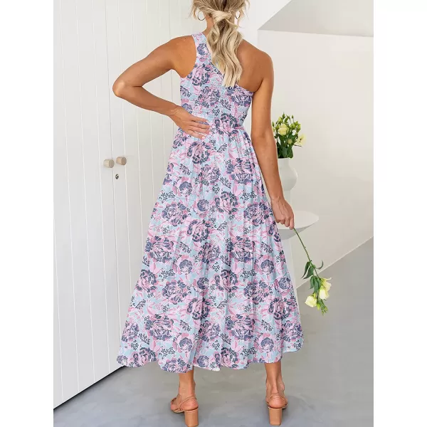 imageANRABESS Womens 2023 Summer Bohemian One Shoulder Sleeveless Smocked Ruffle Tiered Beach Maxi Sun DressFloral 04