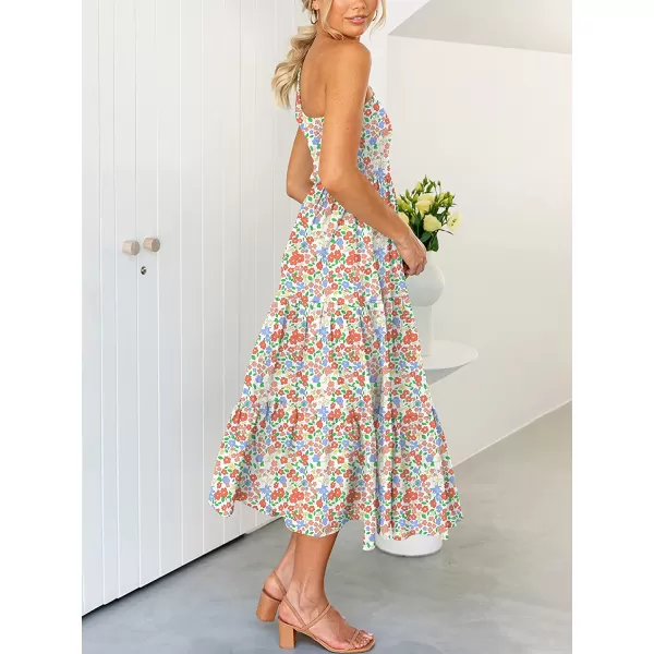 imageANRABESS Womens 2023 Summer Bohemian One Shoulder Sleeveless Smocked Ruffle Tiered Beach Maxi Sun DressFloral 05