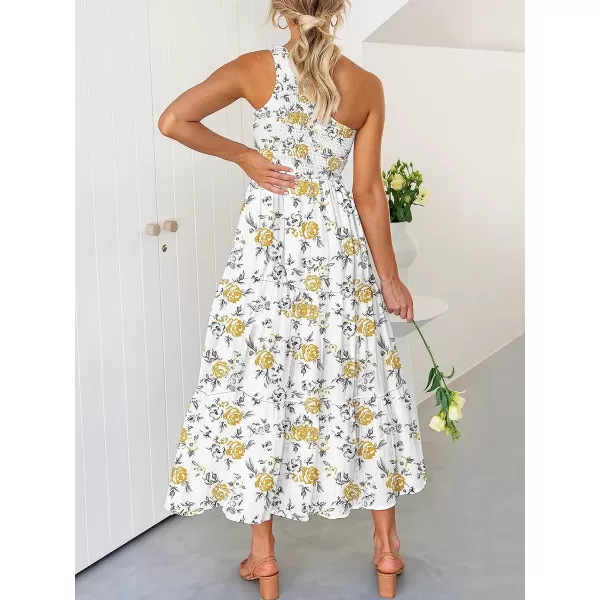 imageANRABESS Womens 2023 Summer Bohemian One Shoulder Sleeveless Smocked Ruffle Tiered Beach Maxi Sun DressFloral 06