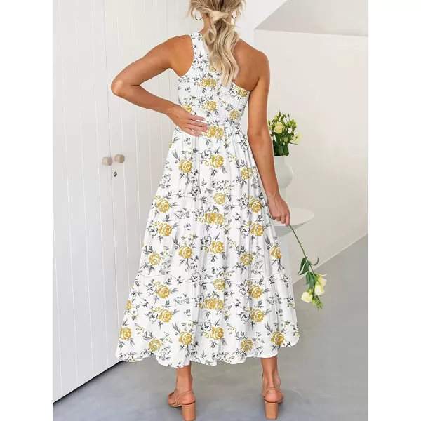 imageANRABESS Womens 2023 Summer Bohemian One Shoulder Sleeveless Smocked Ruffle Tiered Beach Maxi Sun DressFloral 06