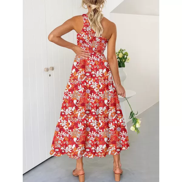 imageANRABESS Womens 2023 Summer Bohemian One Shoulder Sleeveless Smocked Ruffle Tiered Beach Maxi Sun DressFloral 07