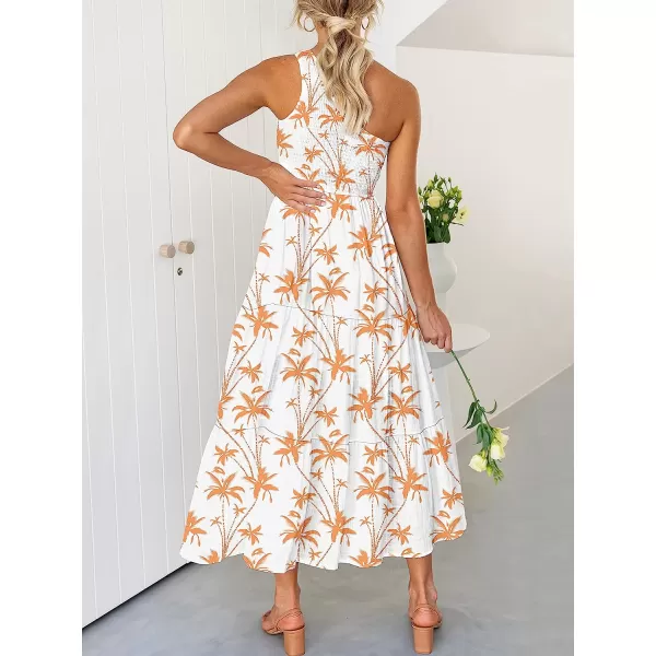 imageANRABESS Womens 2023 Summer Bohemian One Shoulder Sleeveless Smocked Ruffle Tiered Beach Maxi Sun DressFloral 09