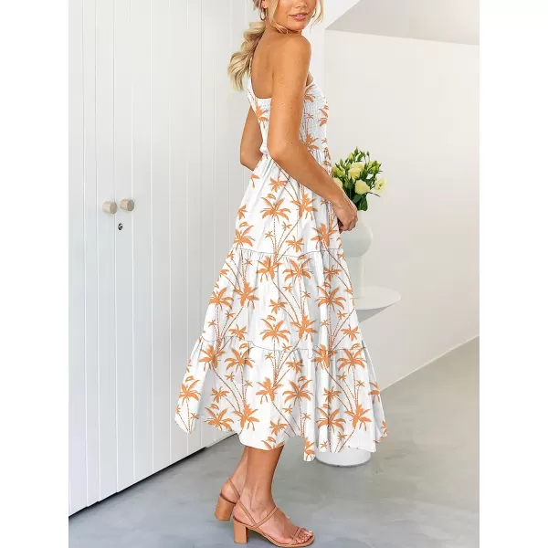 imageANRABESS Womens 2023 Summer Bohemian One Shoulder Sleeveless Smocked Ruffle Tiered Beach Maxi Sun DressFloral 09