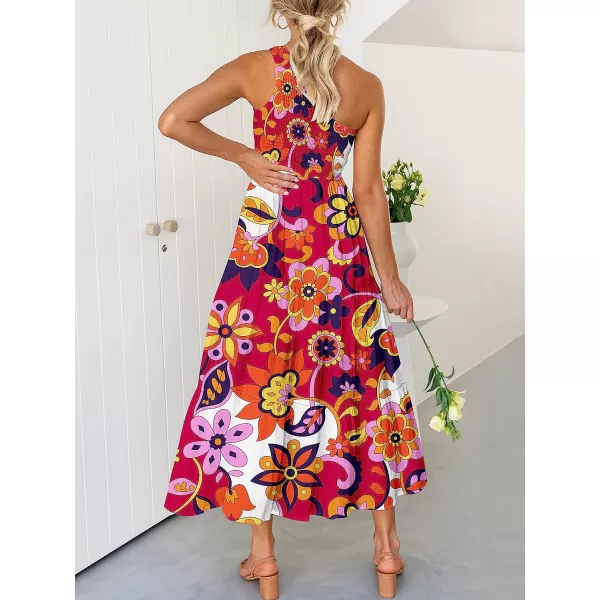 imageANRABESS Womens 2023 Summer Bohemian One Shoulder Sleeveless Smocked Ruffle Tiered Beach Maxi Sun DressFloral 10