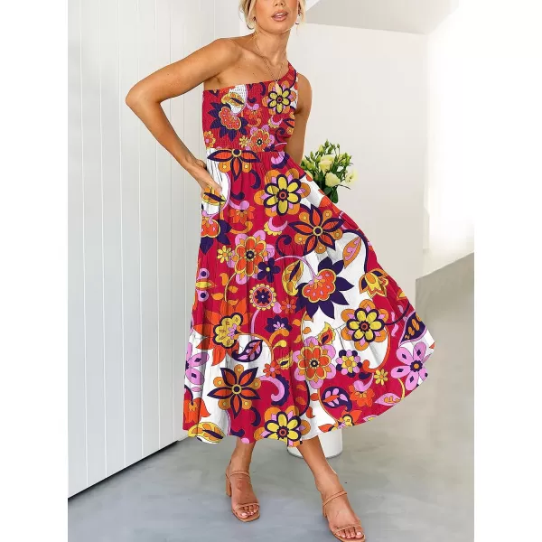 imageANRABESS Womens 2023 Summer Bohemian One Shoulder Sleeveless Smocked Ruffle Tiered Beach Maxi Sun DressFloral 10