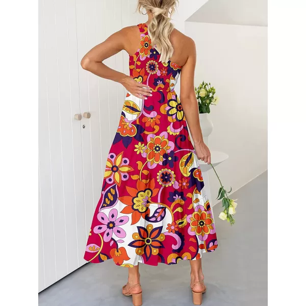 imageANRABESS Womens 2023 Summer Bohemian One Shoulder Sleeveless Smocked Ruffle Tiered Beach Maxi Sun DressFloral 10