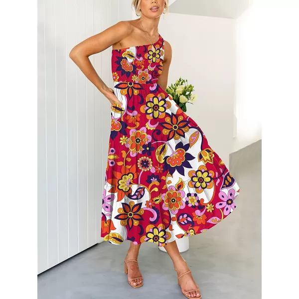 imageANRABESS Womens 2023 Summer Bohemian One Shoulder Sleeveless Smocked Ruffle Tiered Beach Maxi Sun DressFloral 10