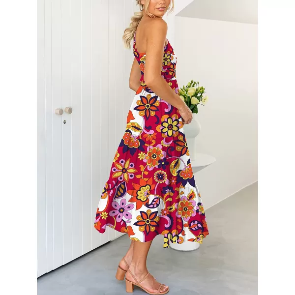 imageANRABESS Womens 2023 Summer Bohemian One Shoulder Sleeveless Smocked Ruffle Tiered Beach Maxi Sun DressFloral 10
