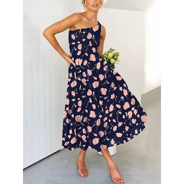 imageANRABESS Womens 2023 Summer Bohemian One Shoulder Sleeveless Smocked Ruffle Tiered Beach Maxi Sun DressFloral 11