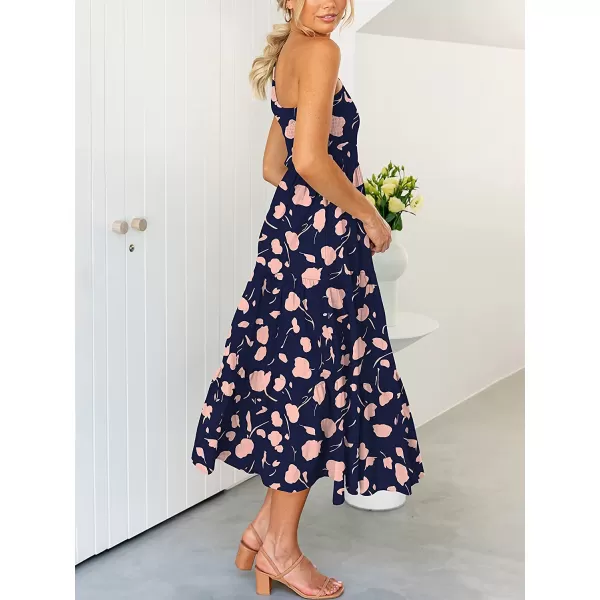 imageANRABESS Womens 2023 Summer Bohemian One Shoulder Sleeveless Smocked Ruffle Tiered Beach Maxi Sun DressFloral 11