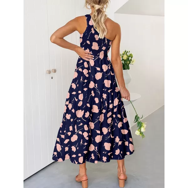 imageANRABESS Womens 2023 Summer Bohemian One Shoulder Sleeveless Smocked Ruffle Tiered Beach Maxi Sun DressFloral 11