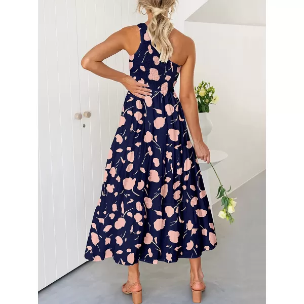 imageANRABESS Womens 2023 Summer Bohemian One Shoulder Sleeveless Smocked Ruffle Tiered Beach Maxi Sun DressFloral 11