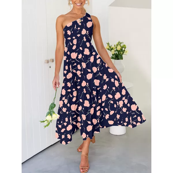 imageANRABESS Womens 2023 Summer Bohemian One Shoulder Sleeveless Smocked Ruffle Tiered Beach Maxi Sun DressFloral 11
