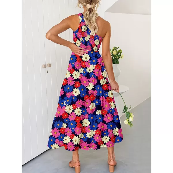 imageANRABESS Womens 2023 Summer Bohemian One Shoulder Sleeveless Smocked Ruffle Tiered Beach Maxi Sun DressFloral 12