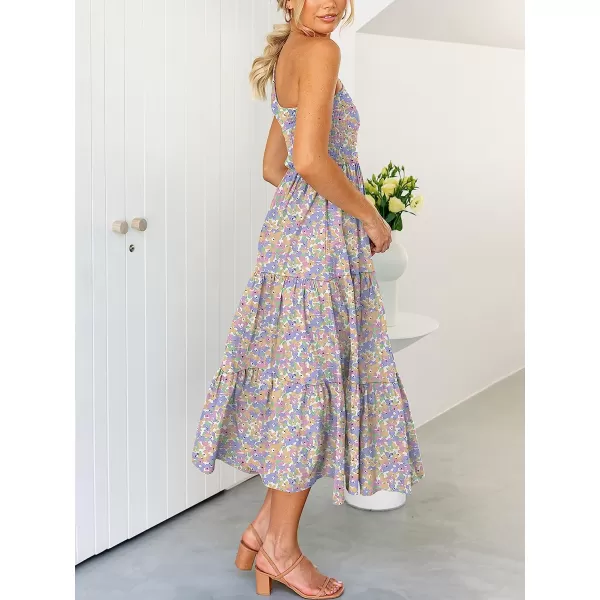 imageANRABESS Womens 2023 Summer Bohemian One Shoulder Sleeveless Smocked Ruffle Tiered Beach Maxi Sun DressFloral Camo