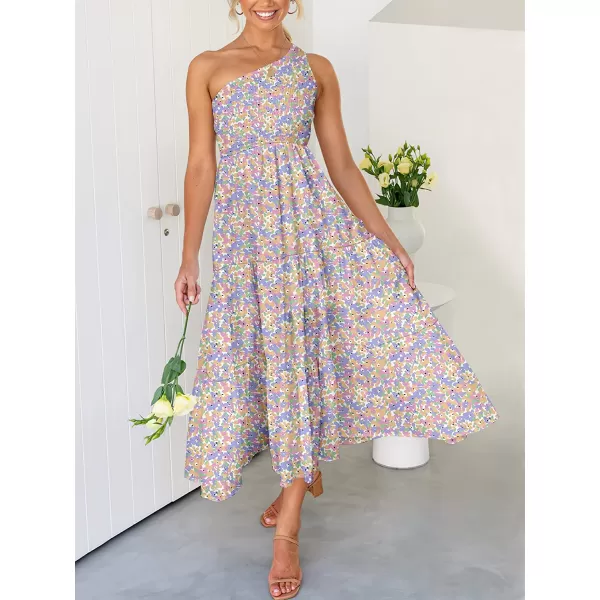 imageANRABESS Womens 2023 Summer Bohemian One Shoulder Sleeveless Smocked Ruffle Tiered Beach Maxi Sun DressFloral Camo