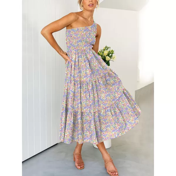imageANRABESS Womens 2023 Summer Bohemian One Shoulder Sleeveless Smocked Ruffle Tiered Beach Maxi Sun DressFloral Camo