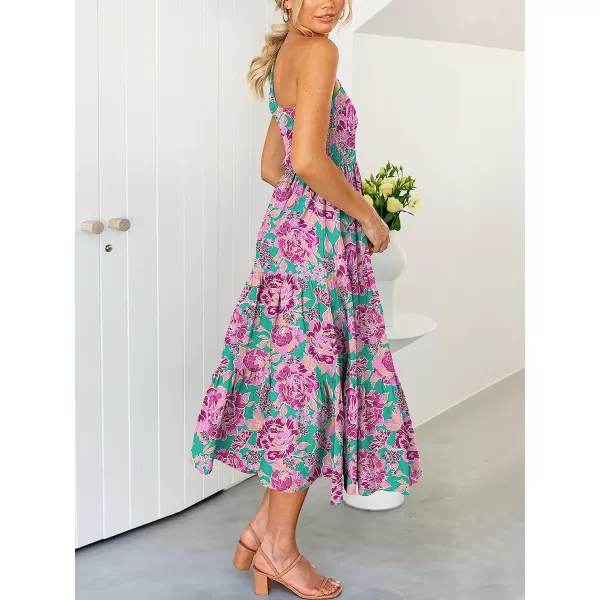 imageANRABESS Womens 2023 Summer Bohemian One Shoulder Sleeveless Smocked Ruffle Tiered Beach Maxi Sun DressFloral Purple