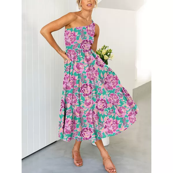 imageANRABESS Womens 2023 Summer Bohemian One Shoulder Sleeveless Smocked Ruffle Tiered Beach Maxi Sun DressFloral Purple