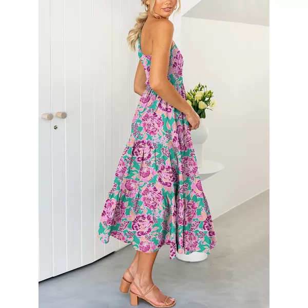 imageANRABESS Womens 2023 Summer Bohemian One Shoulder Sleeveless Smocked Ruffle Tiered Beach Maxi Sun DressFloral Purple