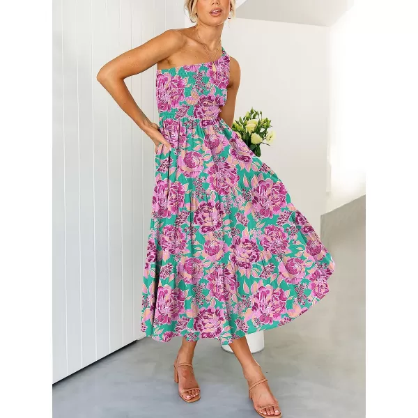 imageANRABESS Womens 2023 Summer Bohemian One Shoulder Sleeveless Smocked Ruffle Tiered Beach Maxi Sun DressFloral Purple