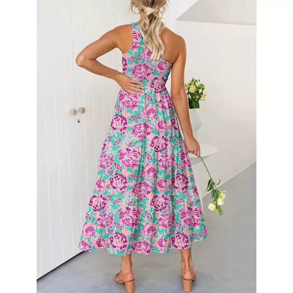 imageANRABESS Womens 2023 Summer Bohemian One Shoulder Sleeveless Smocked Ruffle Tiered Beach Maxi Sun DressFloral Purple