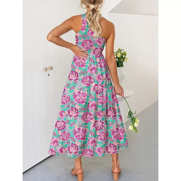 imageANRABESS Womens 2023 Summer Bohemian One Shoulder Sleeveless Smocked Ruffle Tiered Beach Maxi Sun DressFloral Purple