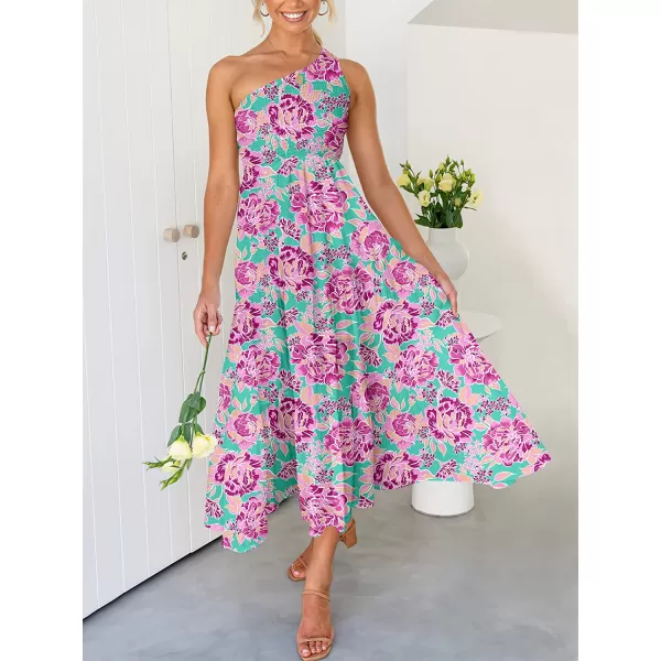 imageANRABESS Womens 2023 Summer Bohemian One Shoulder Sleeveless Smocked Ruffle Tiered Beach Maxi Sun DressFloral Purple