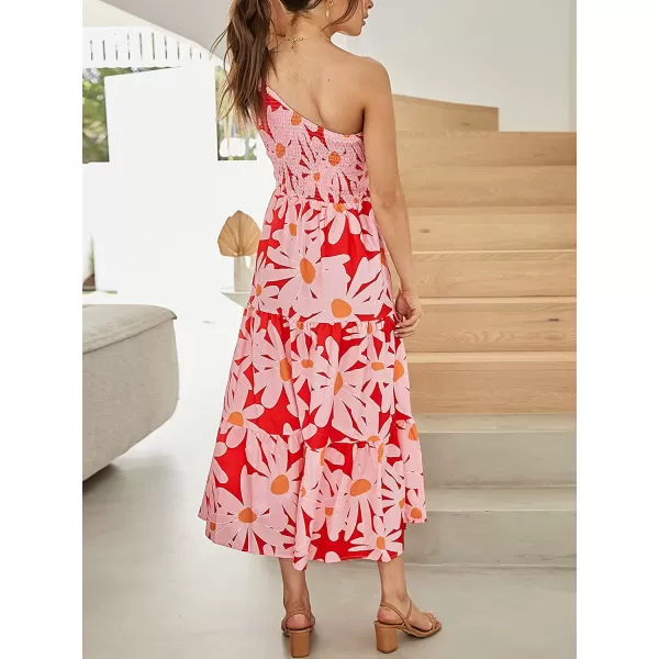 imageANRABESS Womens 2023 Summer Bohemian One Shoulder Sleeveless Smocked Ruffle Tiered Beach Maxi Sun DressFloral Red
