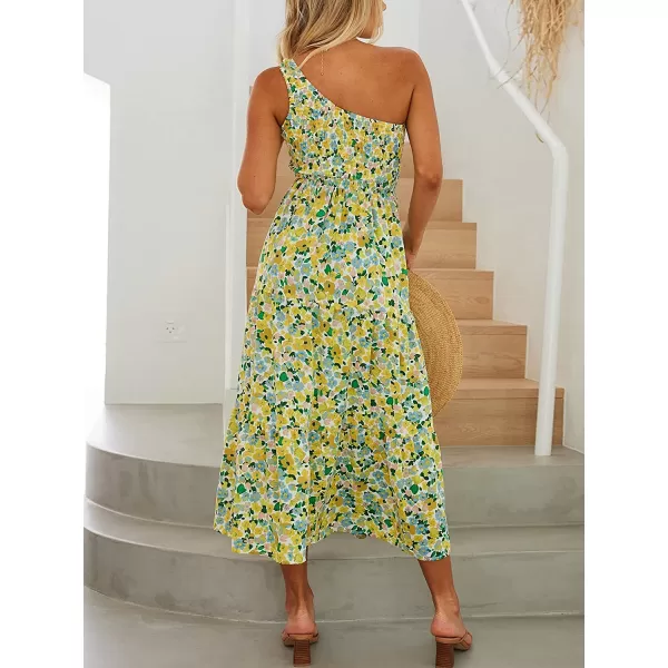 imageANRABESS Womens 2023 Summer Bohemian One Shoulder Sleeveless Smocked Ruffle Tiered Beach Maxi Sun DressFloral Yellow