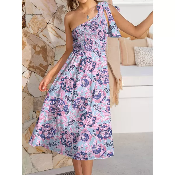 imageANRABESS Womens 2023 Summer Bohemian One Shoulder Sleeveless Smocked Ruffle Tiered Beach Maxi Sun DressZfloral 01