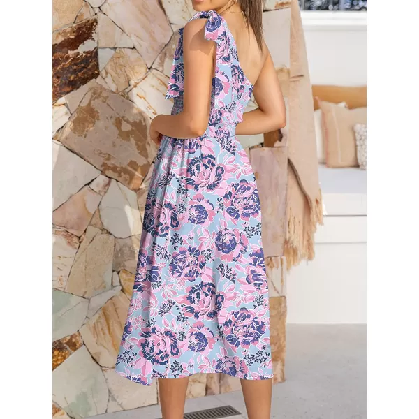 imageANRABESS Womens 2023 Summer Bohemian One Shoulder Sleeveless Smocked Ruffle Tiered Beach Maxi Sun DressZfloral 01