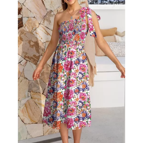 imageANRABESS Womens 2023 Summer Bohemian One Shoulder Sleeveless Smocked Ruffle Tiered Beach Maxi Sun DressZfloral 02