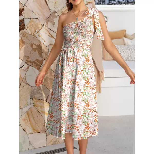 imageANRABESS Womens 2023 Summer Bohemian One Shoulder Sleeveless Smocked Ruffle Tiered Beach Maxi Sun DressZfloral Blush