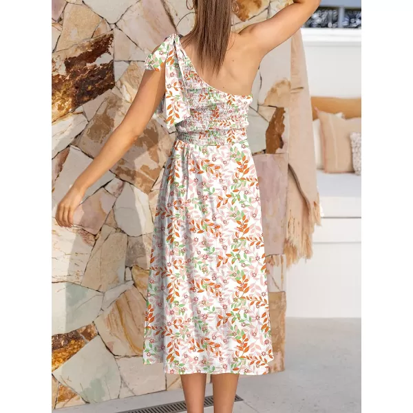 imageANRABESS Womens 2023 Summer Bohemian One Shoulder Sleeveless Smocked Ruffle Tiered Beach Maxi Sun DressZfloral Blush