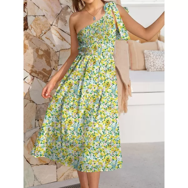 imageANRABESS Womens 2023 Summer Bohemian One Shoulder Sleeveless Smocked Ruffle Tiered Beach Maxi Sun DressZfloral Yellow