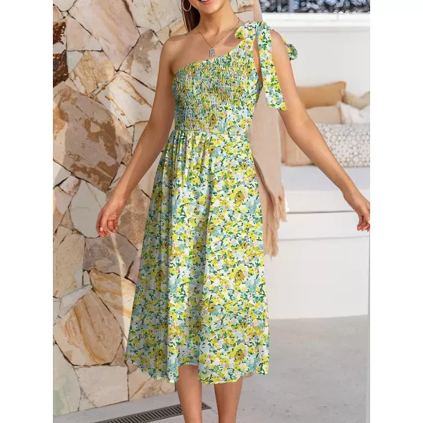 imageANRABESS Womens 2023 Summer Bohemian One Shoulder Sleeveless Smocked Ruffle Tiered Beach Maxi Sun DressZfloral Yellow